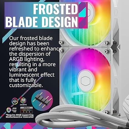 CoolerMaster MasterLiquid 360L Core White 360mm Close-Loop AIO Liquid Cooler, ARGB Sync, Gen S Coldplate Pump, 120mm PWM, CryoFuze 14W/Mk, AMD Ryzen AM5/AM4, Intel LGA 1700/1200 (MLW-D36M-A18PZ-RW) - T