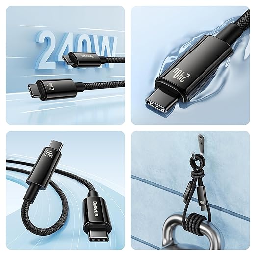 Baseus Robust 240W Super Fast Cable Rapid Charging USB-C to USB-C PD3.1 QC4.0 for Samsung Galaxy S24Ultra, S23, Note 20Ultra for Huawei, Oppo, Xiaomi, Apple and all Type C Devices (3 Meter) - T