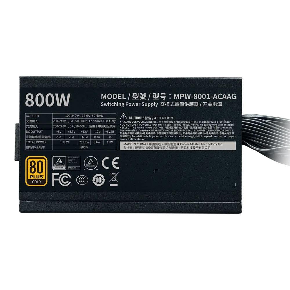 Cooler Master G800 Gold Entry Level 80 Plus Gold ATX 800W Power Supply - T