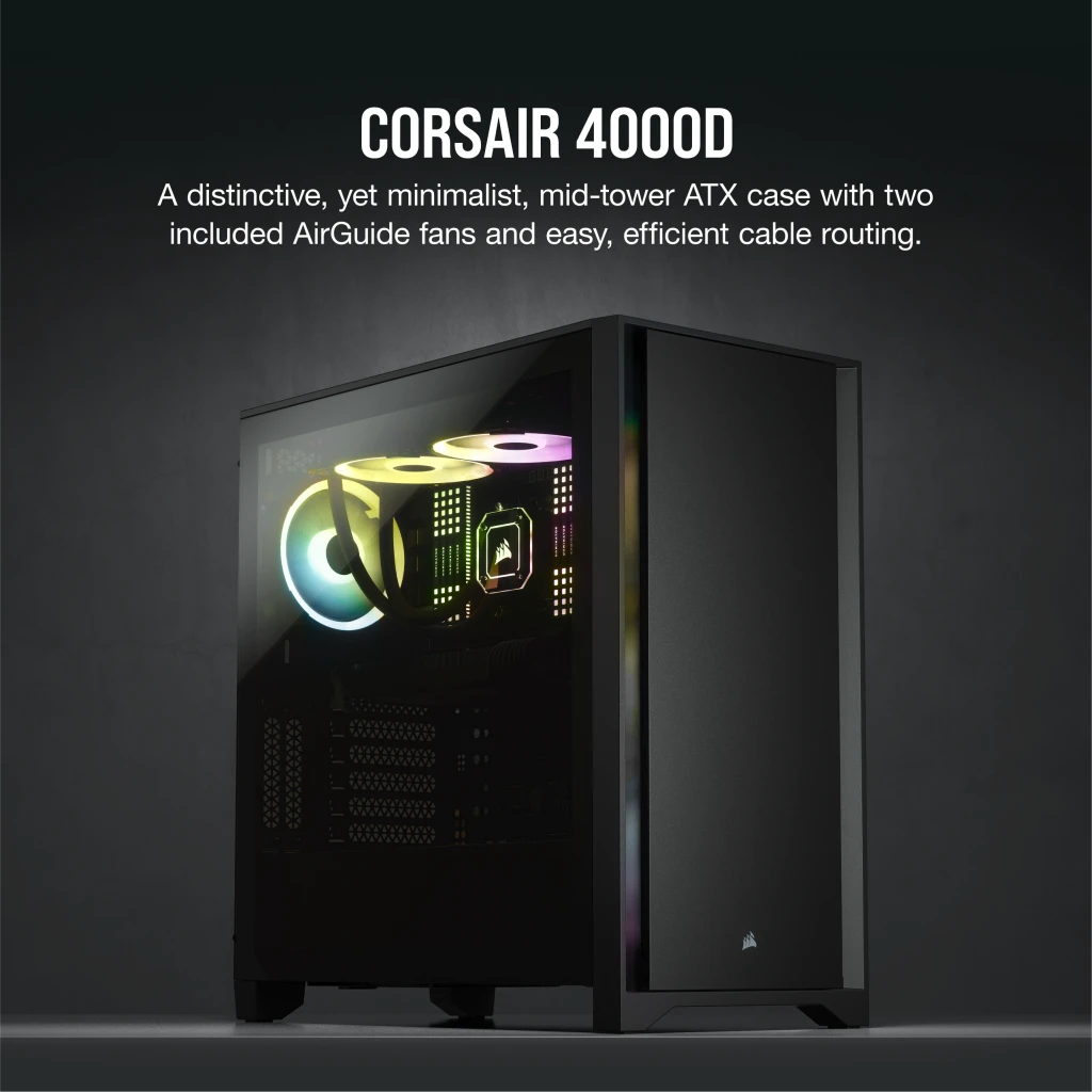 Corsair 4000D Tempered Glass Mid-Tower ATX Case — Black - CC-9011198-WW