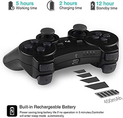 Kepisa Wireless Controller for PS3 Playstation 3 Dual Shock, Bluetooth Remote Joystick Gamepad for Six-axis with Charging Cable (Black and Black)