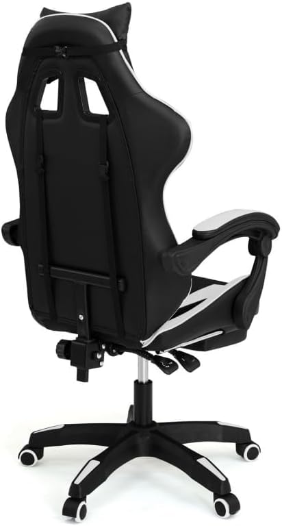 IDMarket - Alex Adjustable Gaming Chair with Footrest, Head Cushion and Lumbar Cushion Black and White