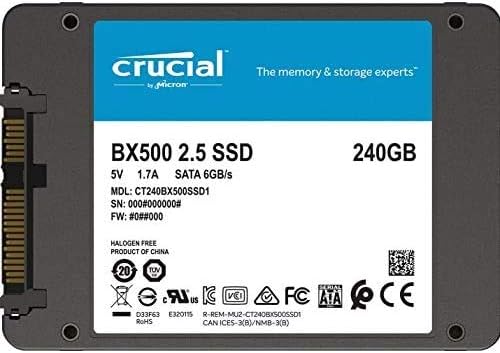 Crucial BX500 240GB 3D NAND SATA 2.5-Inch Internal SSD, up to 540MB/s - CT240BX500SSD1Z Black/Blue