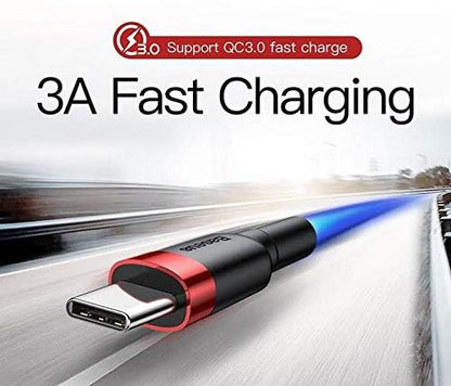 Baseus 3A Type-C Super Fast Q.C3 Charging and Data Cable Braided Wire USB/USB-C for Samsung/Huawei/Xiaomi/Oppo and All Mobile Devices (1 Meter)