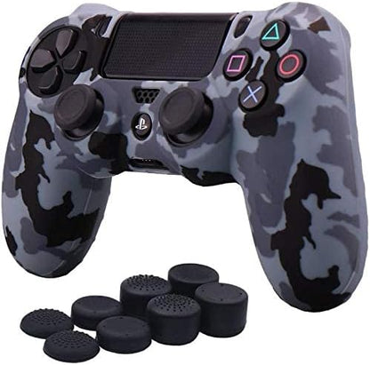 hitatech Water Transfer Printing Camouflage Silicone Cover Skin Case for Sony PS4/Slim/Pro Controller x Snow with Pro Thumb Grips X 8