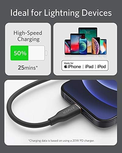 Anker PowerLine III Flow, USB C to Lightning Cable for iPhone 13 13 Pro 12 11 X XS XR 8 Plus [MFi Certified, 6ft, Midnight Black] Supports Power Delivery, Silicone Cable (Charger Not Included)