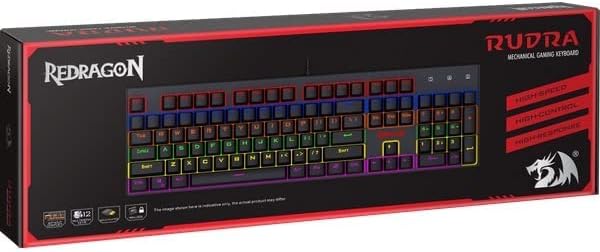 Redragon K565 R RUDRA Gaming Mechanical Keyboard - [RED Switch] - Rainbow LED Lighting - English & Arabic Keys - Black