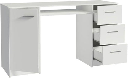 Madesa Home Office Computer Writing Desk with 3 Drawers, 1 Door and 1 Storage Shelf, Plenty of Space, Wood, 45 D x 136 W x 77 H cm - White