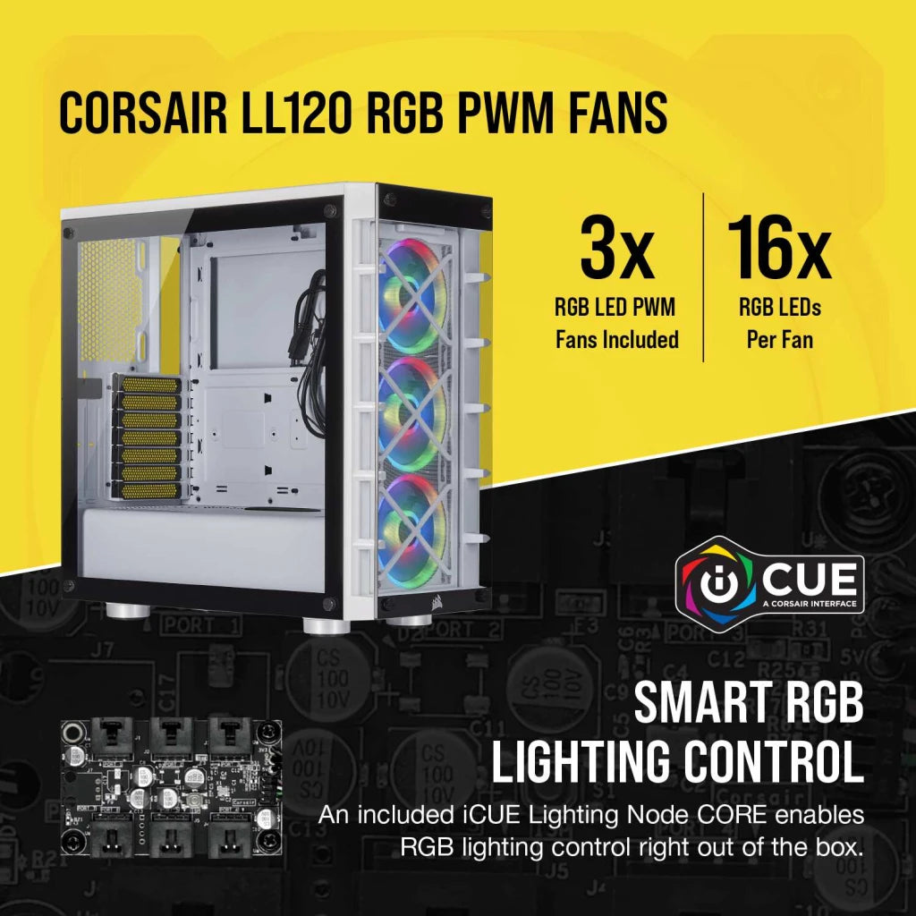 Corsair iCUE 465X RGB Mid-Tower ATX Smart Case — White - CC-9011189-WW