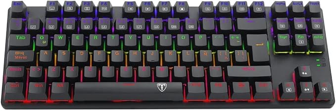 T-DAGGER TGK313 BORA Gaming Mechanical Keyboard - Rainbow LED Lighting -TKL Size 87 Key - AR/EN Key || (T-TGK313) (Blue Switch), Bluetooth