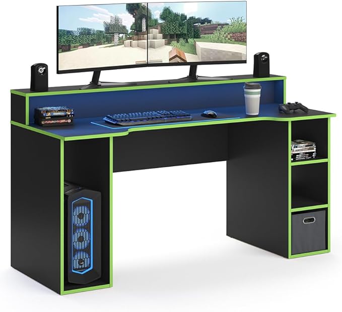 Vicco Roni Gaming Table, Black/Green, 160 x 65 cm