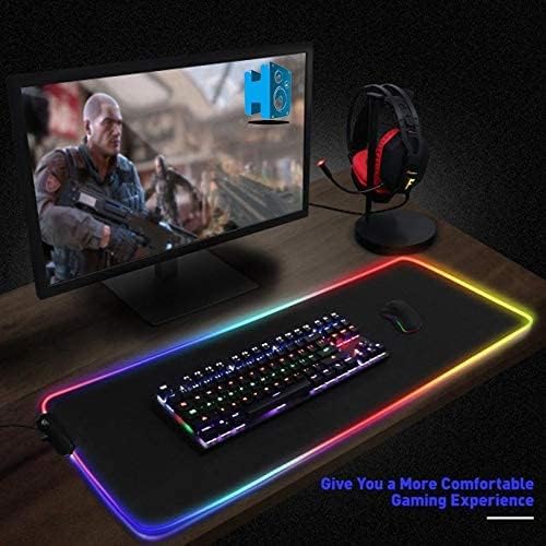 80 x 30 CM Multicolor LED Luminous Gaming Mouse Pad RGB Oversized Glowing Keyboard Mat - black