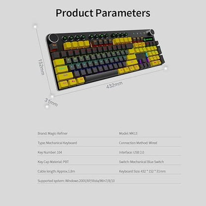 MAGIC REFINER MK-13 Gaming Mechanical Keyboard - Red Switch - Multimadia keys - Volume Wheel - Aluminium alloy panel