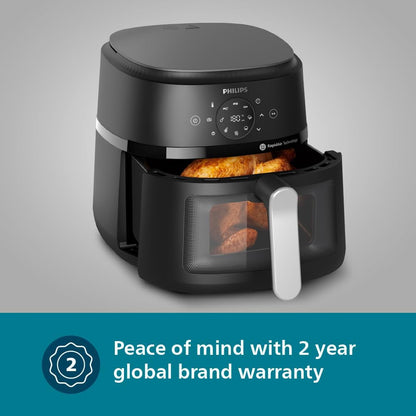 PHILIPS Air Fryer NA231/00 with touch panel, uses up to 90% less fat, 1700W, 6.2 Liter, with Rapid Air Technology (Black),Cooking window, Extra Large - T