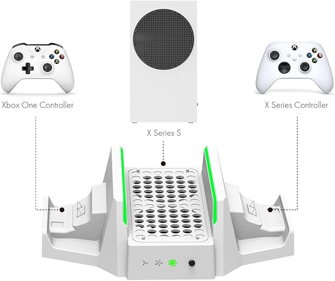 ElecGear Vertical Cooling and Charging Stand for Xbox Series S, 2x Rechargeable Battery and Dual Charger Dock for Xbox Controller, Cooling Fan with LED Lights and USB Port for Gaming Accessories - T