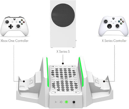 ElecGear Vertical Cooling and Charging Stand for Xbox Series S, 2x Rechargeable Battery and Dual Charger Dock for Xbox Controller, Cooling Fan with LED Lights and USB Port for Gaming Accessories - T
