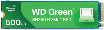 Western Digital 500GB WD Green SN350 SSD PCIe Gen3 x4, NVMe v1.3 M.2 2280, Read speed up to 2,400MB/s, Write speed up to 1,500MB/s - 3-Year Limited Warranty - WDS500G2G0C