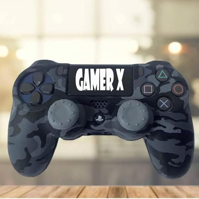 PS4 Controller Cover Case Black Camouflage with Thumb Grip - T