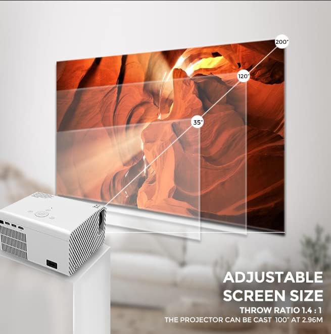 Wownect Android Projector FULL HD [4500 Lumens/Screen Size upto 200 inch]for Small/Big Room[Native Res 1080P] Download Apps Bluetooth Wifi Home Theater Gaming with 120inch Projector Screen - White