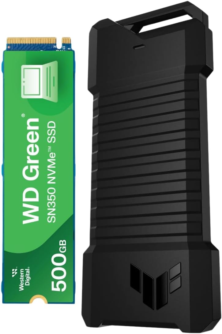 ASUS TUF Gaming A1 - USB-C 3.2 Gen 2x1 SSD Enclosure + Western Digital Green 500GB Read speed up to 2,400MB/s, Write speed up to 1,500MB/s