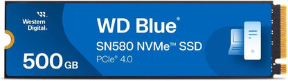 Western Digital 500GB WD Blue SN580 SSD PCIe Gen4 x4, NVMe v1.4b M.2 2280, Read speed up to 4,000 MB/s, Write speed up to 3,600MB/s - 5-Year Limited Warranty -WDS500G3B0E