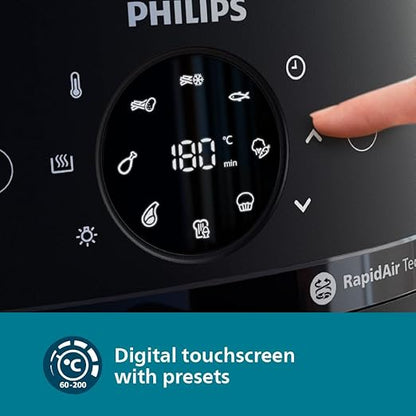 PHILIPS Air Fryer NA231/00 with touch panel, uses up to 90% less fat, 1700W, 6.2 Liter, with Rapid Air Technology (Black),Cooking window, Extra Large - T