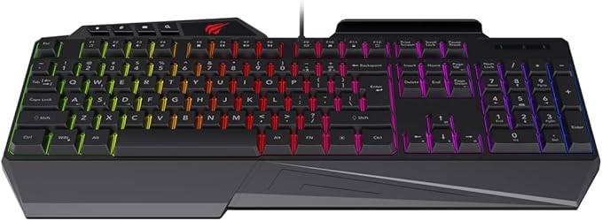 HAVIT KB488L Computer Keyboard 104 Keys with Rainbow Backlit & Wrist Rest (Arabic+English)