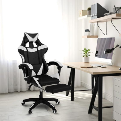 IDMarket - Alex Adjustable Gaming Chair with Footrest, Head Cushion and Lumbar Cushion Black and White