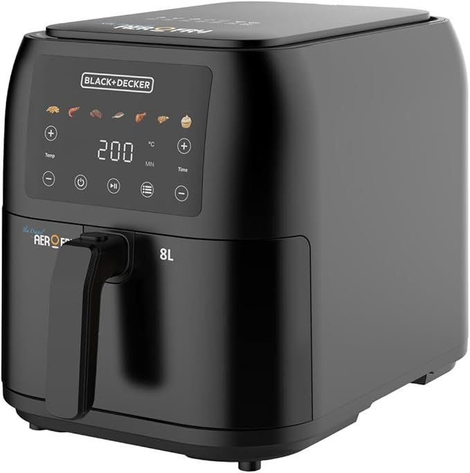 Black & Decker 1700W Air Fryer - 8L Capacity, Digital Touch Control, 7 Preset Functions, Adjustable Temp Timer, Rapid Air Convection, Shake Alert, Removable Crisper Plate - SAF80-B5. - T
