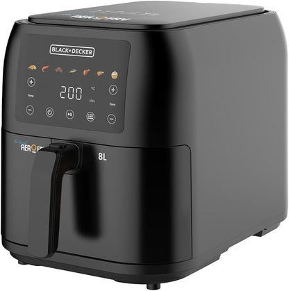 Black & Decker 1700W Air Fryer - 8L Capacity, Digital Touch Control, 7 Preset Functions, Adjustable Temp Timer, Rapid Air Convection, Shake Alert, Removable Crisper Plate - SAF80-B5. - T