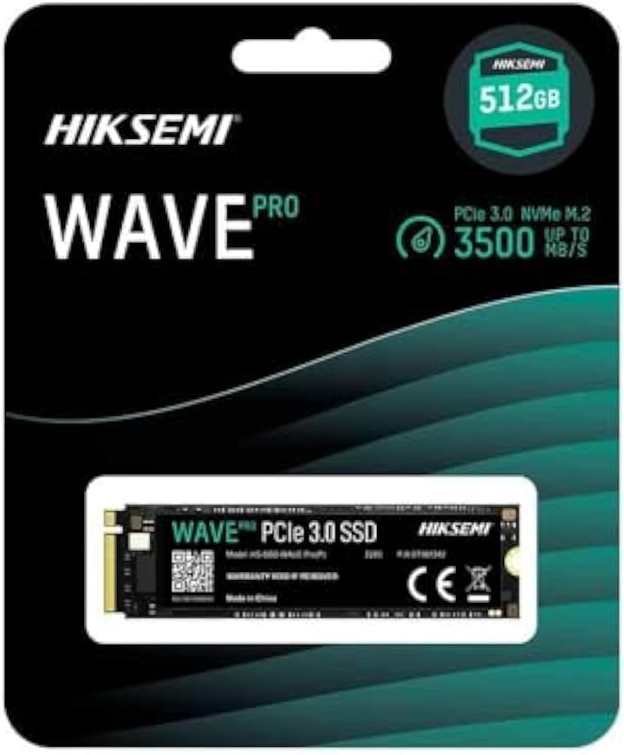 HIKSEMI SSD WAVE Pro(P) 512G, PCIe Gen 3 x 4, NVMe, 80.15 mm × 22.15 mm × 2.38 mm Up to 3500MB/s read speed, 1800MB/s write speed, Internal Solid State Drive, 5 years warranty