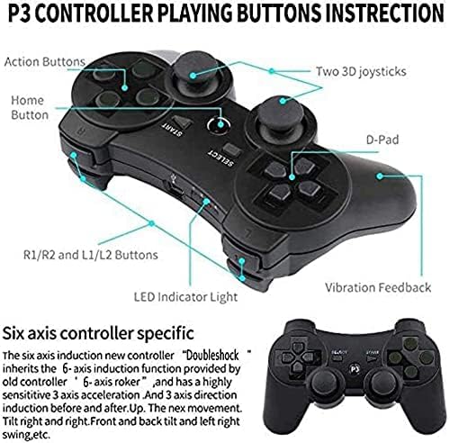 Kepisa Wireless Controller for PS3 Playstation 3 Dual Shock, Bluetooth Remote Joystick Gamepad for Six-axis with Charging Cable (Black and Black)