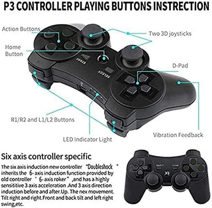 Kepisa Wireless Controller for PS3 Playstation 3 Dual Shock, Bluetooth Remote Joystick Gamepad for Six-axis with Charging Cable (Black and Black)