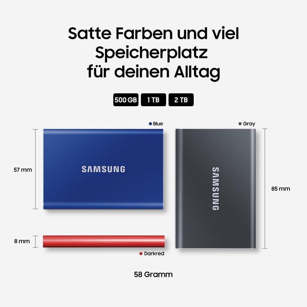 Samsung T7 Portable SSD - 1 TB - USB 3.2 Gen.2 External SSD Titanium Grey (MU-PC1T0T/WW)