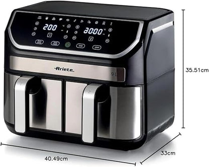 Ariete 4625 Air Fryer 9L – 11 Preset Programs, Digital Display, Dishwasher Safe Dual Basket, Rapid Air Technology, Adjustable Temperature from 80°C-200°C - T