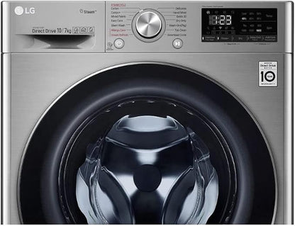 LG 10 Kg Washer & 7 Kg Dryer Front Load AI DD Steam+ Bigger 1400 RPM Color Silver Model - F4V5RGP2T (International Version).