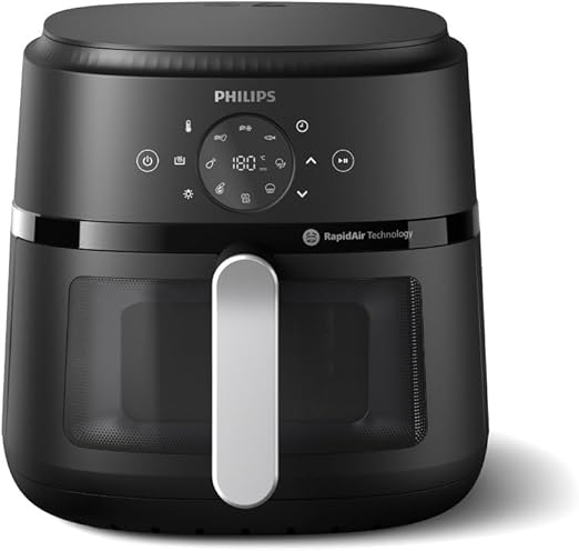 PHILIPS Air Fryer NA231/00 with touch panel, uses up to 90% less fat, 1700W, 6.2 Liter, with Rapid Air Technology (Black),Cooking window, Extra Large - T
