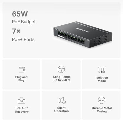 Mercusys MS108GP 8-Port Gigabit Desktop Switch with 7-Port PoE+