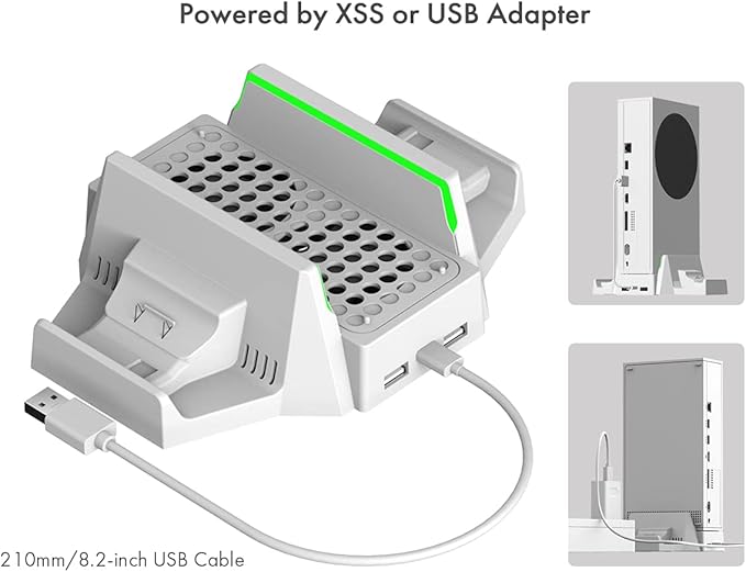 ElecGear Vertical Cooling and Charging Stand for Xbox Series S, 2x Rechargeable Battery and Dual Charger Dock for Xbox Controller, Cooling Fan with LED Lights and USB Port for Gaming Accessories - T