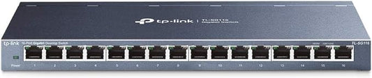 TP-Link 16 Port Gigabit Ethernet Network Switch, Desktop/ Wall-Mount, Fanless, Sturdy Metal w/ Shielded Ports, Traffic Optimization, Unmanaged, (TL-SG116) Black