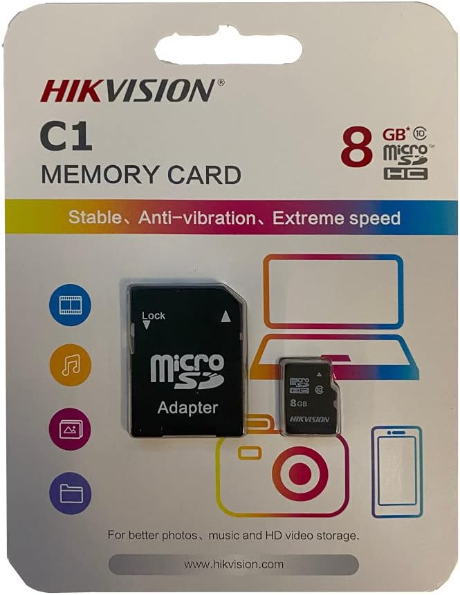 HIKVISION M-SD 8G Micro SDHC Memory Card - C1 Series with Adapter 23MB/s 10MB/s Class 10