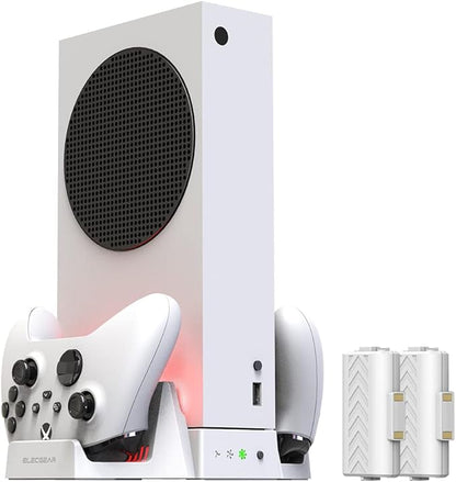 ElecGear Vertical Cooling and Charging Stand for Xbox Series S, 2x Rechargeable Battery and Dual Charger Dock for Xbox Controller, Cooling Fan with LED Lights and USB Port for Gaming Accessories - T