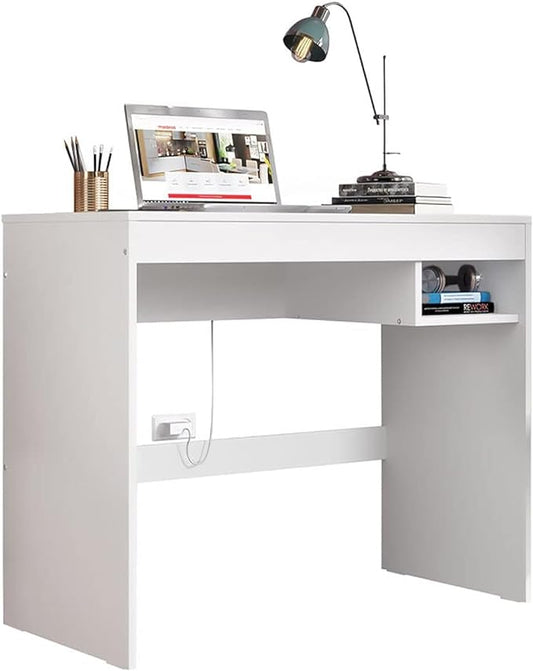 MADESA Small Desk 36 inches, Desk Workstation PC Computer Table, Storage Space (White)