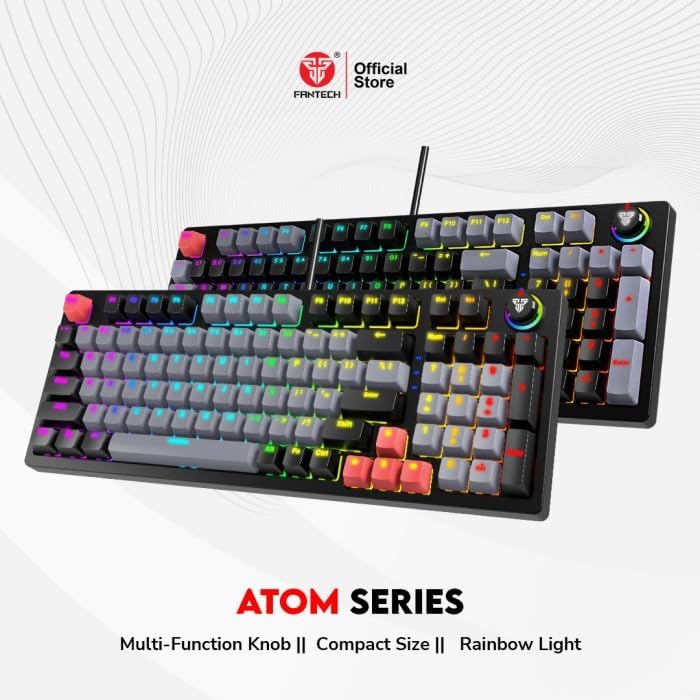 FANTECH ATOM96 MK890 Full Gaming Keyboard RGB Mechanical - RED Switch - Double Injection Keycaps - 10 Lighting Effects - Full Keys Anti-Ghosting - Dedicated Volume Knob | Gray