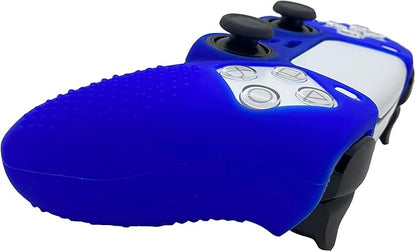 Silicone Rubber Cover Anti-Slip Skin for Playstation 5 Controller Grips,Protective Case for PS5 Wireless Controller Accessories with 2 Thumb Grips (Blue) - T