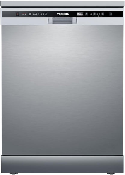 TOSHIBA Dishwasher - Dw-13F8Af(Ss)-Eg -Silver/Sts Door - 6 Programs - Free Standing, Auto-Open Dry, Noise Level 47 Db(A), Half Load, Led Interior Light Silver 13Place Set