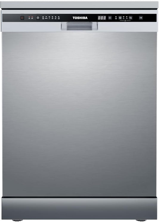 TOSHIBA Dishwasher - Dw-13F8Af(Ss)-Eg -Silver/Sts Door - 6 Programs - Free Standing, Auto-Open Dry, Noise Level 47 Db(A), Half Load, Led Interior Light Silver 13Place Set