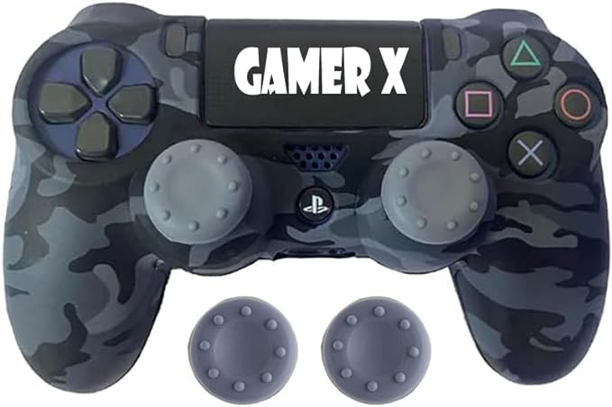 PS4 Controller Cover Case Black Camouflage with Thumb Grip - T