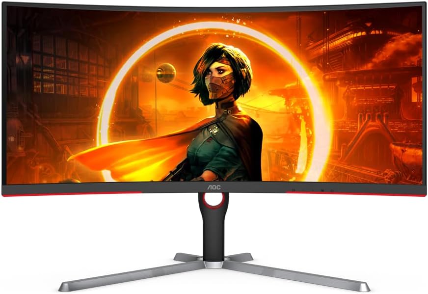 AOC CU34G3S 34 Frameless Curved Ultrawide Gaming Monitor, WQHD 3440 x1440, 165Hz 1ms, FreeSync Premium, Height Adjustable, 3-Year Zero-Bright-dot, Black