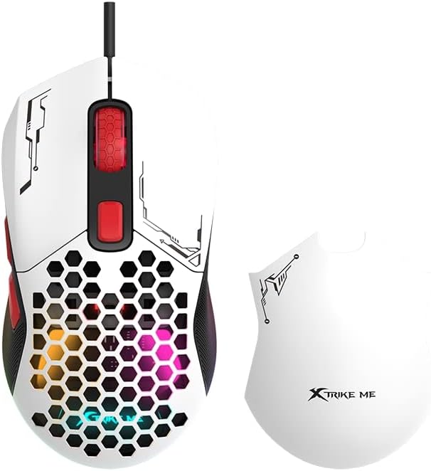 XTRIKE ME GM316 Gaming Mouse RGB USB – 7200 DPI – 7 Buttons – 2 Detachable Covers – RGB Lighting – 67G weight | (GM316W)